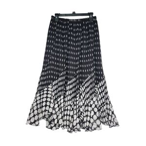 Metrostyle Black White Polka Dot Midi Skirt Flowy Lined  Boho A-Line Skirt Med